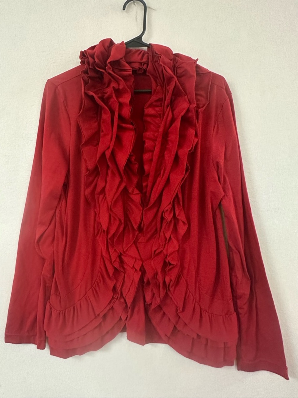 Cato Womens L Long Sleeve Ruffled Stretch Hook N Eye Heavyweight Blouse Top Red